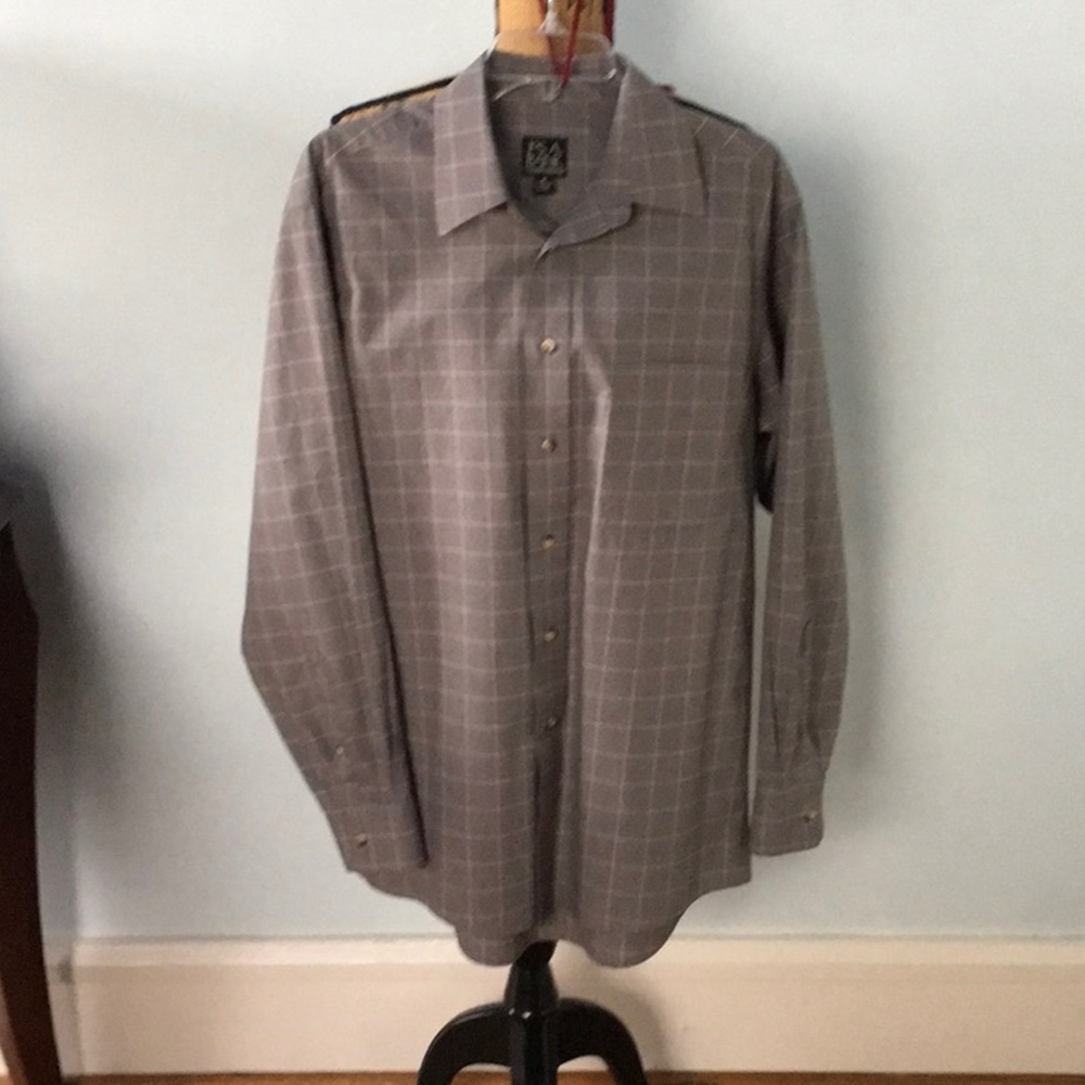 Jos. A Bank Traveler’s Collection grey plaid shirt
